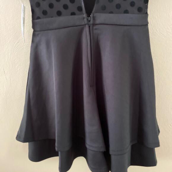 Xtraordinary Black Dress Polka Dot Short Puff Sleeve Sheer Skater Dress Size 3 - Picture 9 of 13